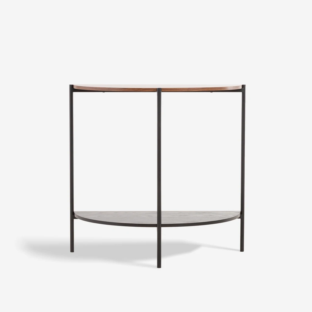 Półokrągła konsola z półką, na cienkich metalowych nogach