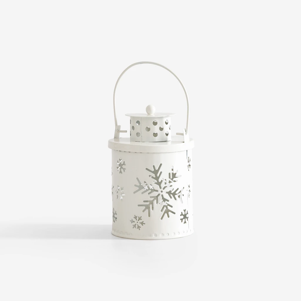 Dekorace bílá LED lucerna se sněhovými vločkami
