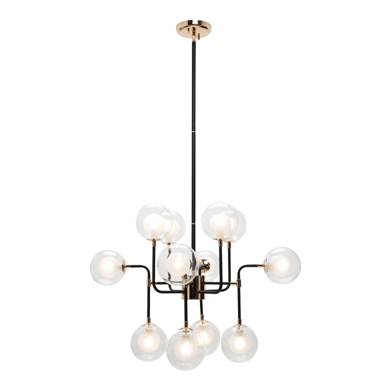 Černo-zlatý lustr RIANO 70 cm průhledné stínidlo