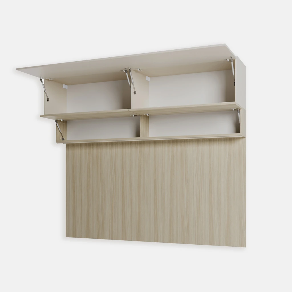 Otwarte szafki klapowe z widocznym wnętrzem