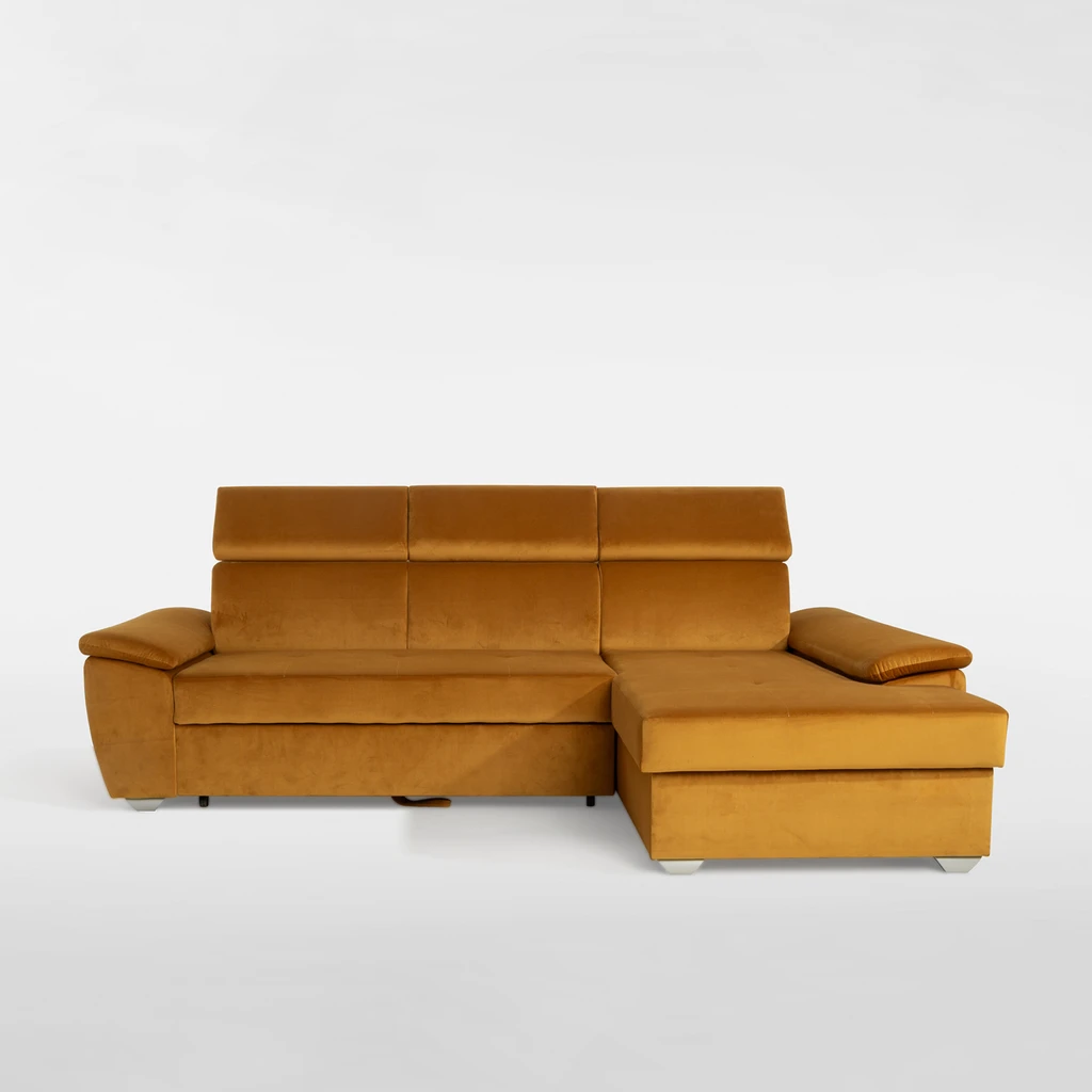 Rohová sedací souprava s nastavitelnými opěrkami hlavy pravá TITAN hořčicová