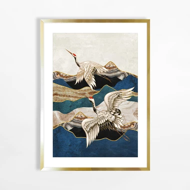 Obraz ve zlatém rámu FLYING CRANES 50x70 cm
