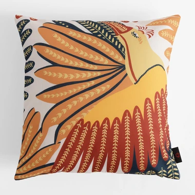 Bílý povlak na polštář s barevným ptákem DALI 45x45 cm