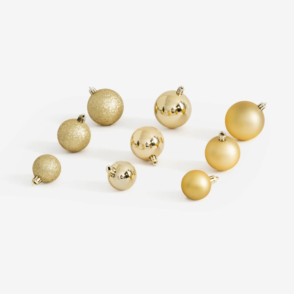 Sada 70 kusů zlatých vánočních baněk v krabičce