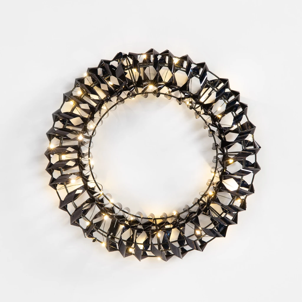 Dekorace LED vánoční věnec černý, 30 cm