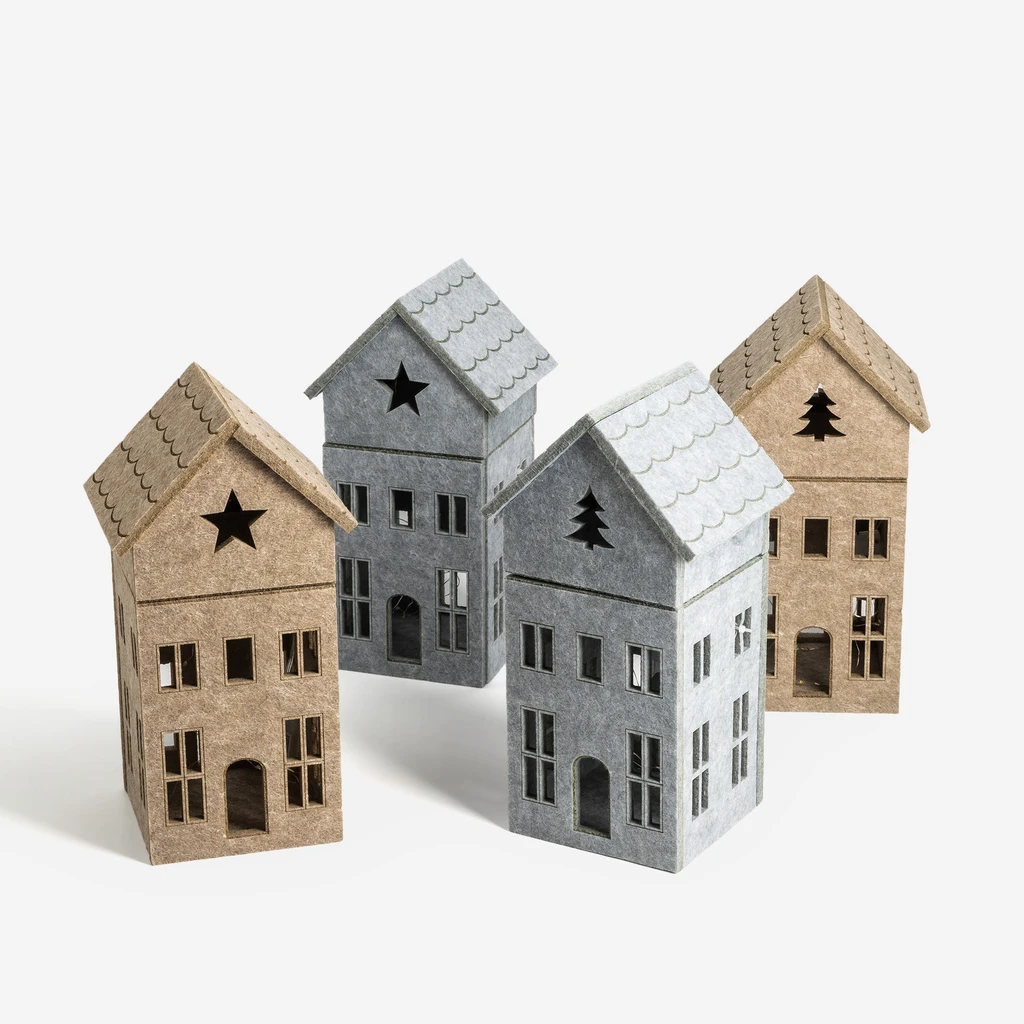 Dekorace filcový domek LED, šedý, 28 cm, MIX