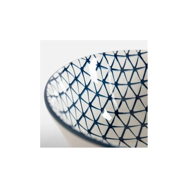 Miska porcelanowa biała z niebieskim geometrycznym wzorem