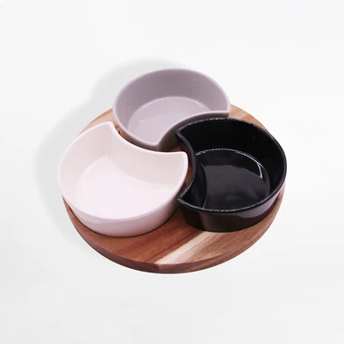 Sada 3 misek na akáciovém podnosu 21 cm