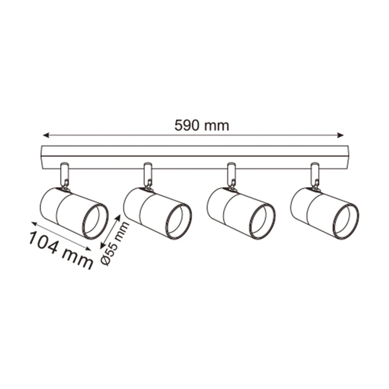 Listwa podwieszana 4 reflektory czarno-złota FORI Listwa podwieszana 4 reflektory czarno-złota FORI - wymiary.