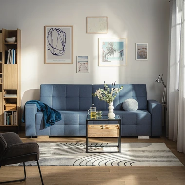 Modrá rozkládací pohovka s prošíváním LILA