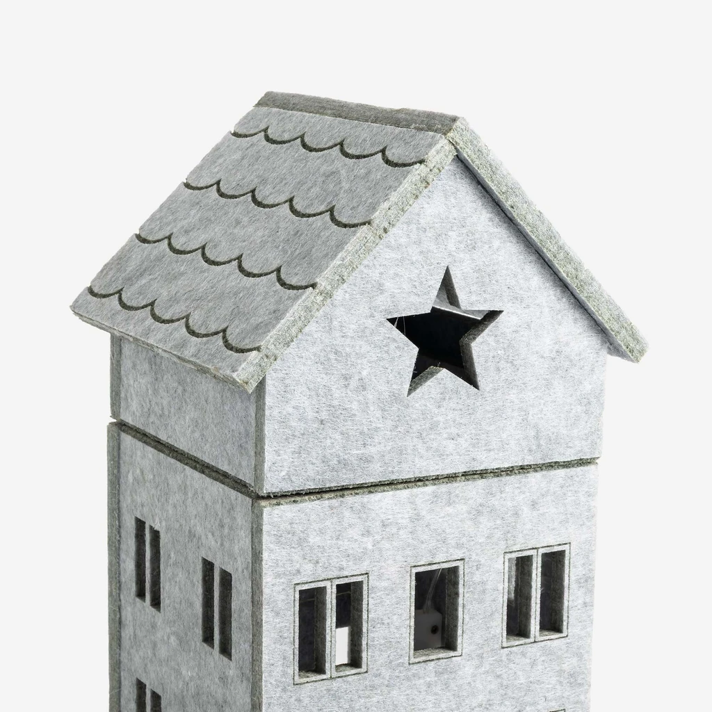 Dekorace filcový domek LED, šedý, 28 cm, MIX