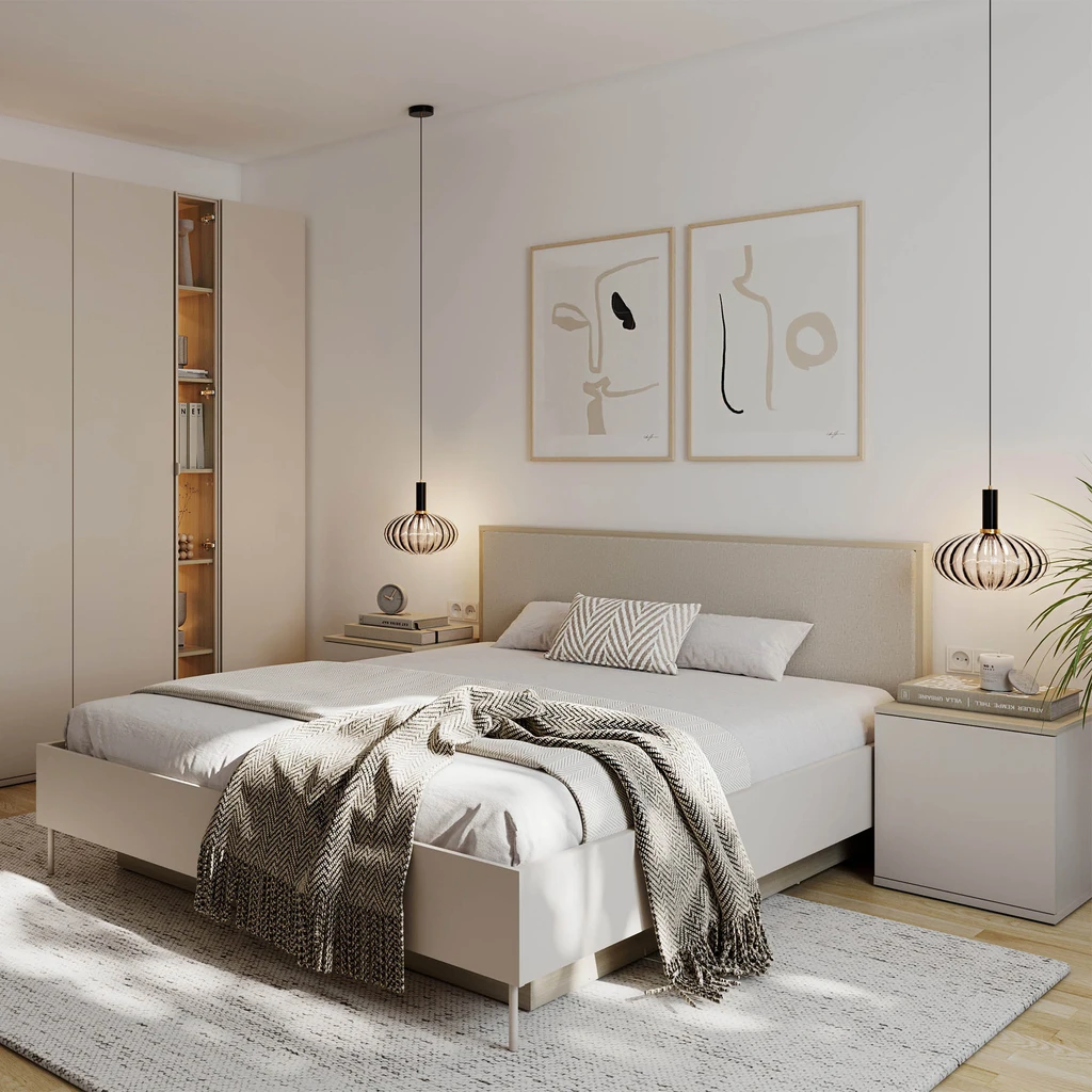 Aranżacja nowoczesnej sypialni z szafką nocną