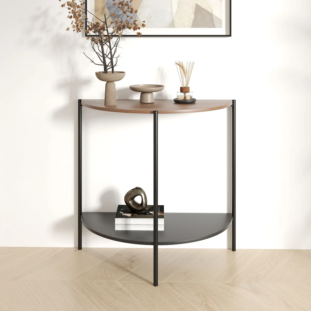 Aranżacja konsoli na metalowych łóżkach w nowoczesnym salonie