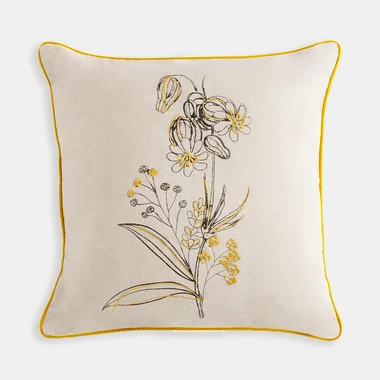 Povlak na polštář s výšivkou polních květů žlutý CASAL 45x45 cm