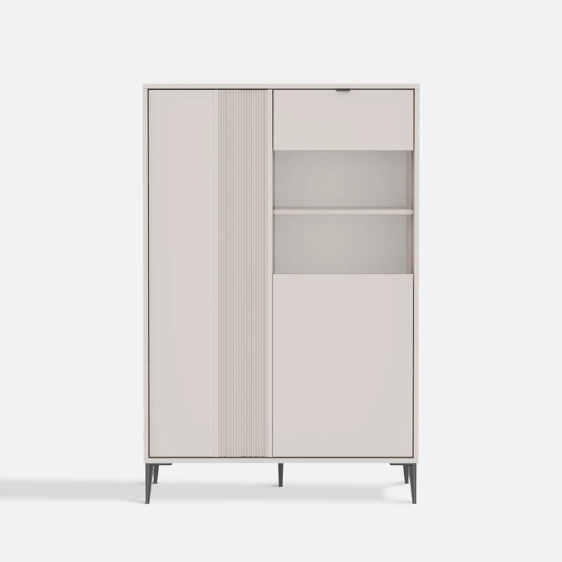 Witryna niska INERTIA kaszmir Niska witryna INERTIA w kolorze kaszmiru – połączenie przeszklonej części i zamykanych drzwi.