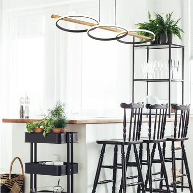 Závěsné LED svítidlo 3 kruhy ALMERIA světlé dřevo černá