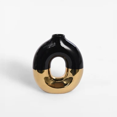 Černo-zlatá kulatá váza 17x19 cm