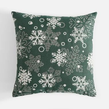 Povlak na polštář se sněhovými vločkami zelený VINTRO 45x45 cm