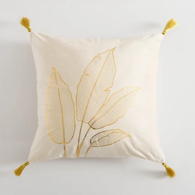 Povlak na polštář BORNEO krémový se zlatými listy 45x45 cm