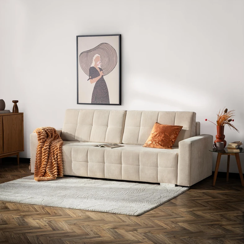 Rozkládací pohovka s prošíváním béžová LILA