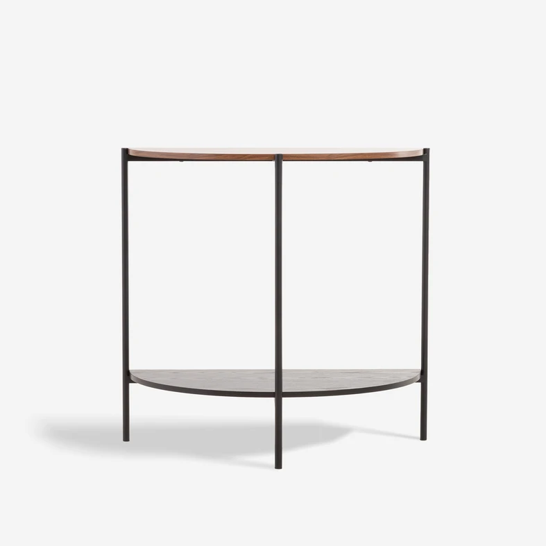 Półokrągła konsola z półką, na cienkich metalowych nogach