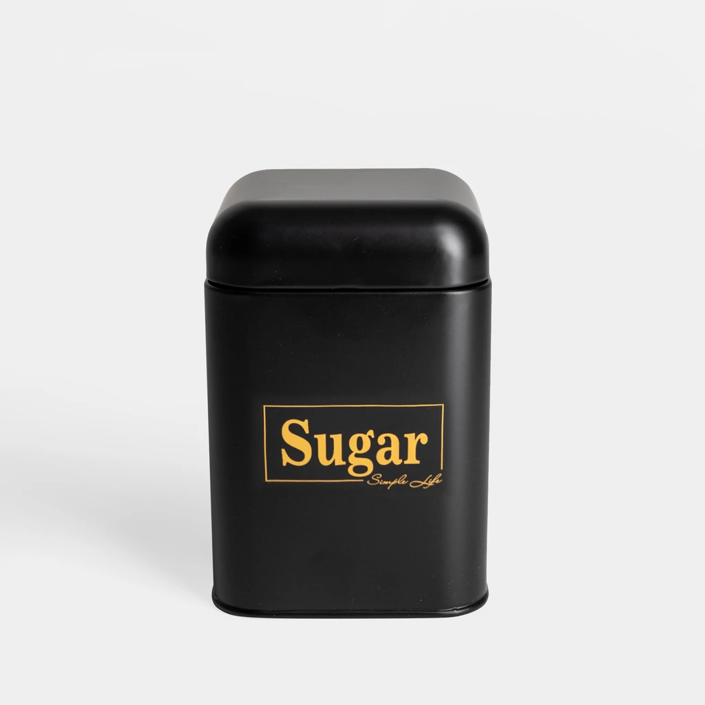 Plechová dóza do kuchyně černá SUGAR 19 cm