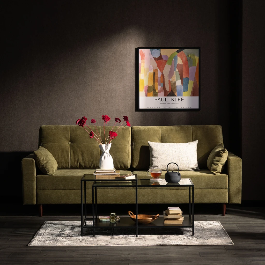 Trojmístná rozkládací pohovka MOSKA olivová