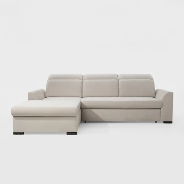 Světle šedá rohová sedací souprava s polohovatelnými opěrkami hlavy ARYA levá