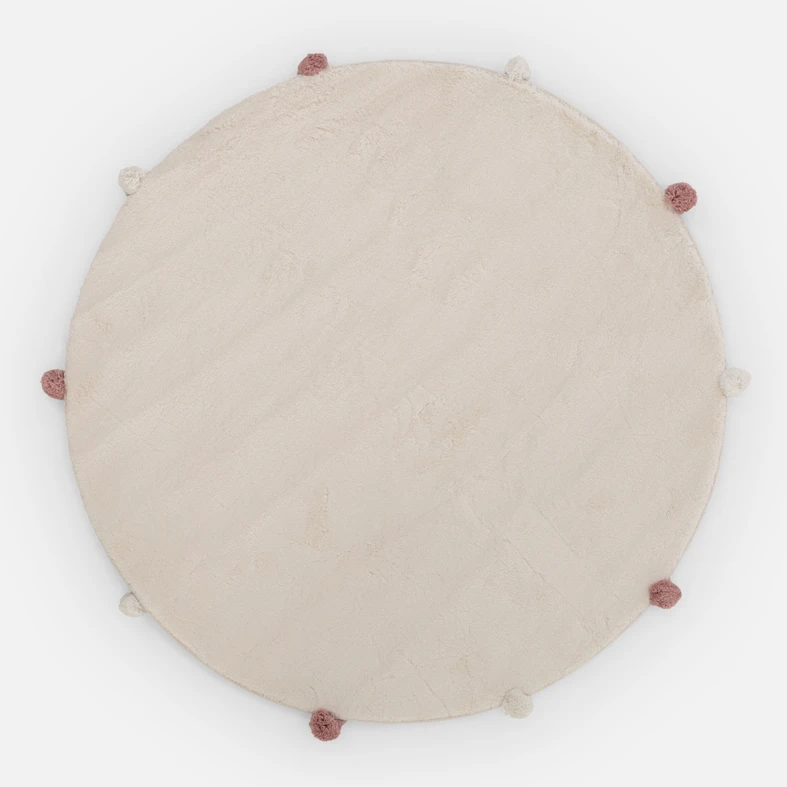 Kulatý koberec s bambulemi ivory 120 cm