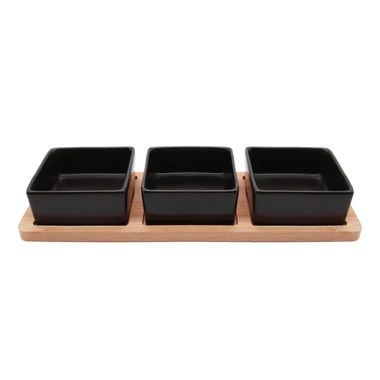 Sada 3 misek na bambusovém tácku 28 cm