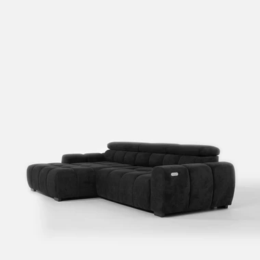 Tmavě šedá rohová sedací souprava s nastavitelnými opěrkami hlavy BULL S levá