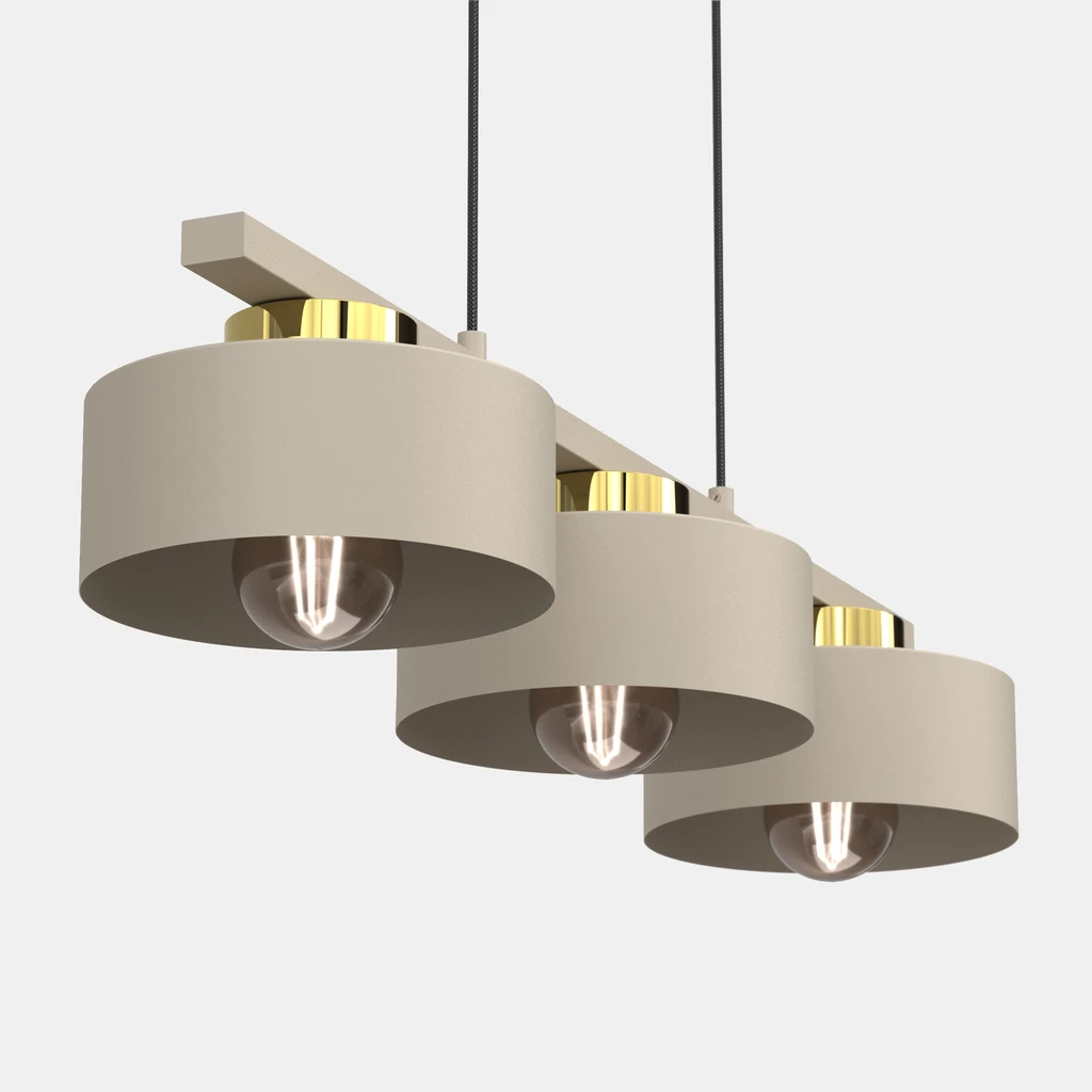 Lampa wisząca MARTI III w kolorze beżowo-złotym to listwowy żyrandol z trzema źródłami światła.