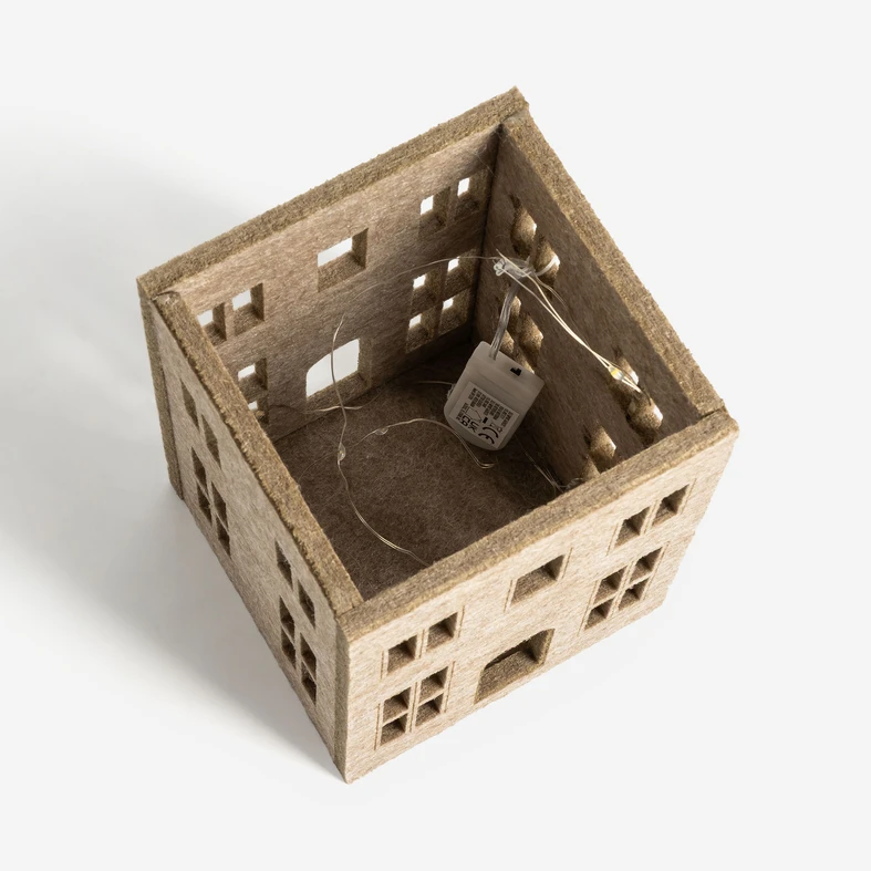 Dekorace filcový domek LED, béžový, 28 cm, MIX