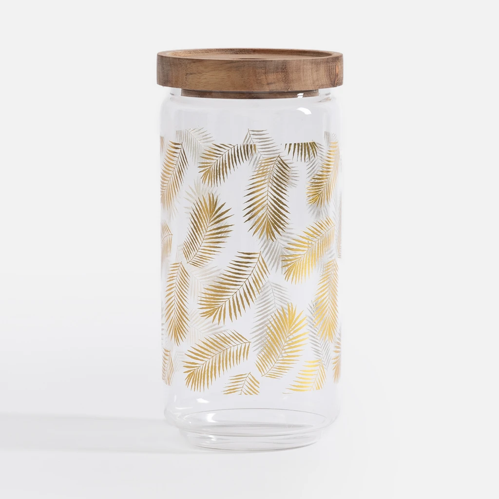 Skleněná dóza s akáciovým víkem 980 ml