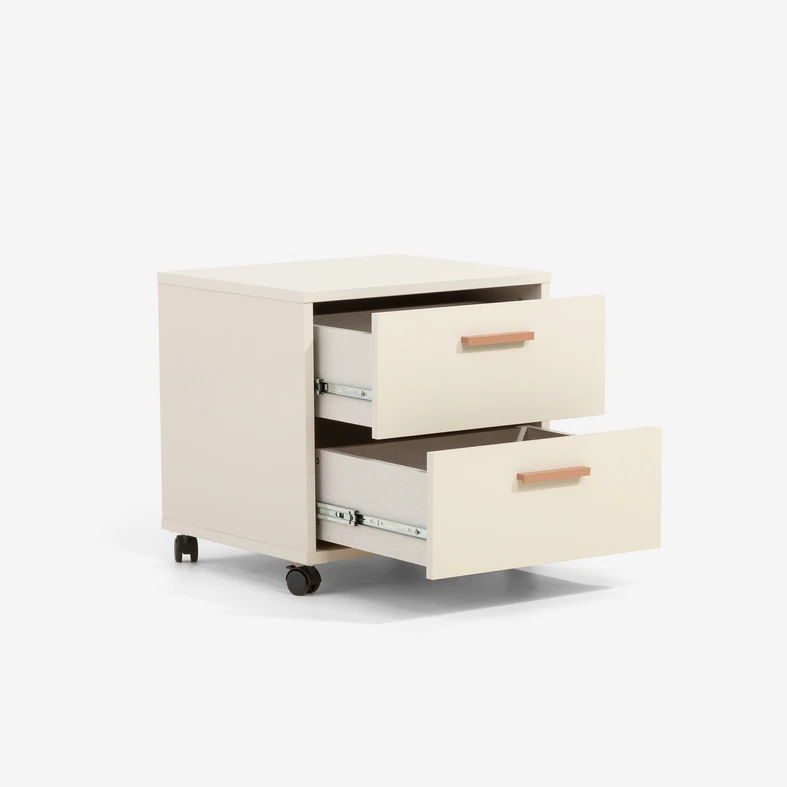 Szafka nocna z 2 szufladami i kółkami – poręczna i łatwa do przestawienia.