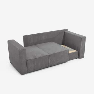 Manšestrová dvoumístná rozkládací pohovka šedá LUSO pravá