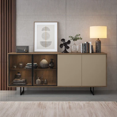 Loftová komoda se skleněnými dvířky SIENNA 199,7 cm