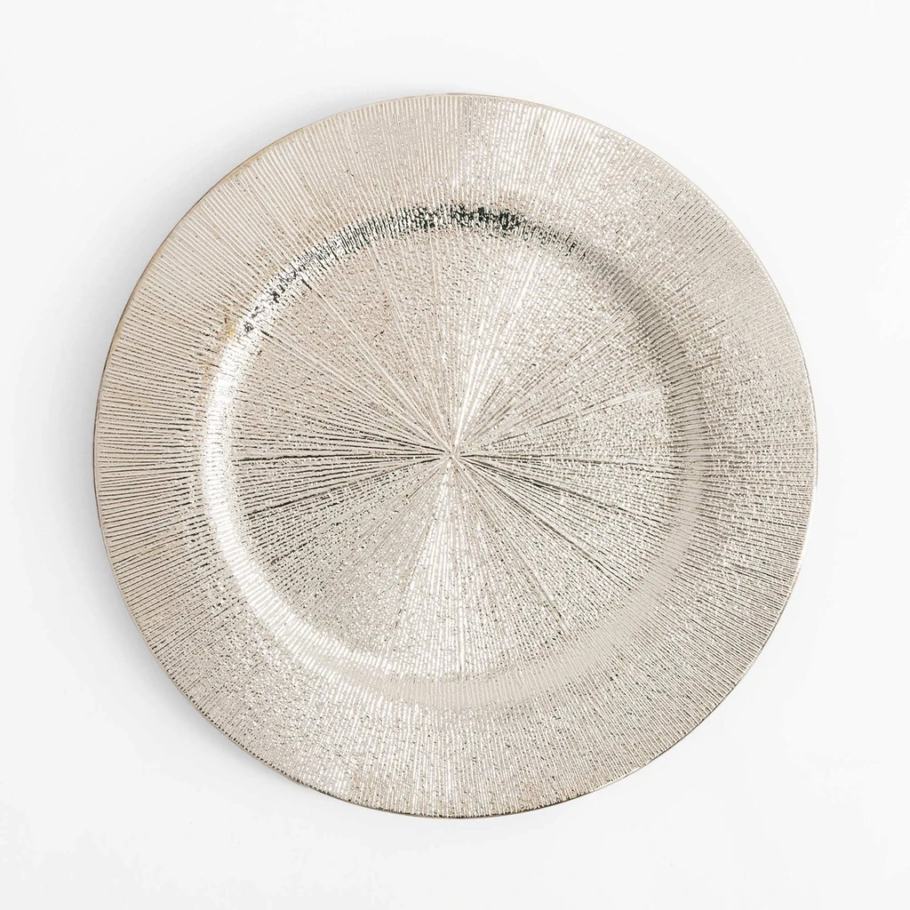 Talerz promienny podtalerz srebrny 33 cm Dekorační stříbrný talíř 33 cm