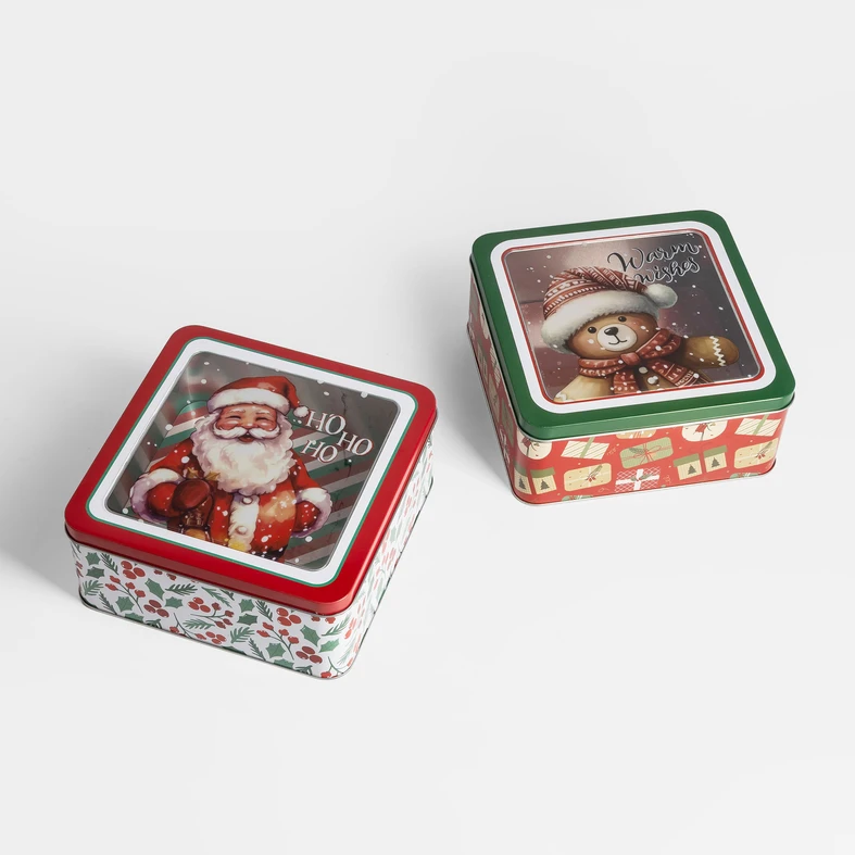 Plechová dóza čtvercová 19x19x8,5 cm MIX