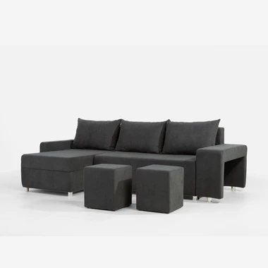 Rohová sedací souprava s taburety univerzální CURIO tmavě šedá