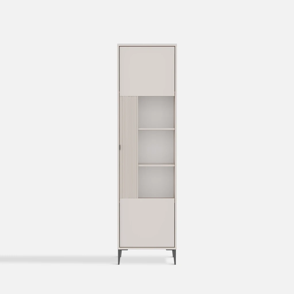 Witryna wysoka 215 cm INERTIA kaszmir Wysoka witryna INERTIA 215 cm – przeszklona, w kolorze kaszmiru, idealna do ekspozycji dekoracji i szkła.
