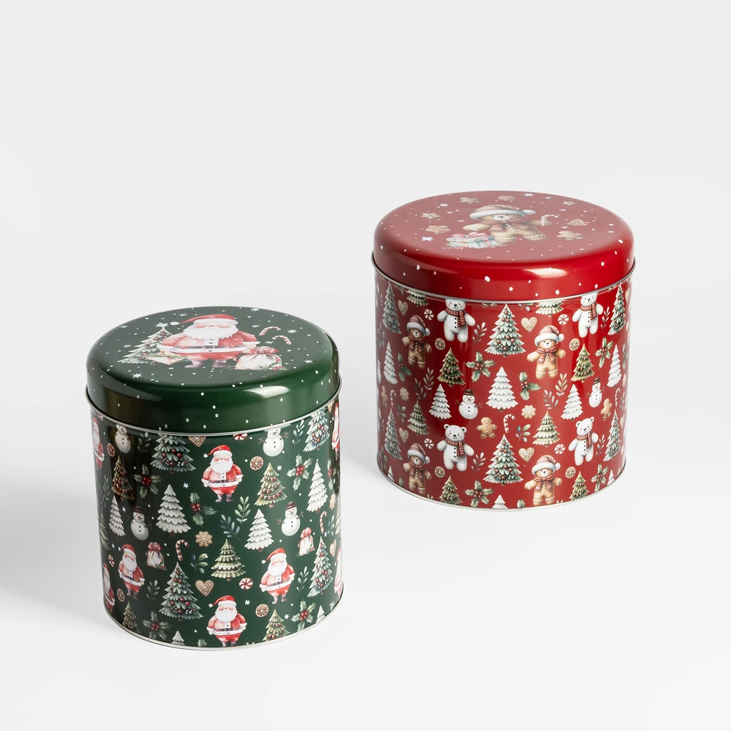 Sada 2 plechových dóz s motivem vánočního stromečku MIX 20 cm