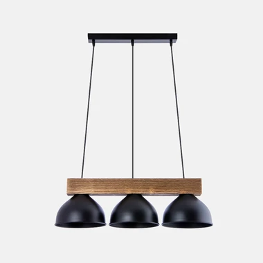 Černo-dřevěné industriální závěsné svítidlo se 3 stínidly W-DR