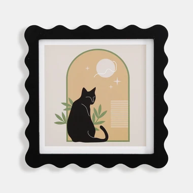 Obraz s kočkou, černý rám, 20x20 cm
