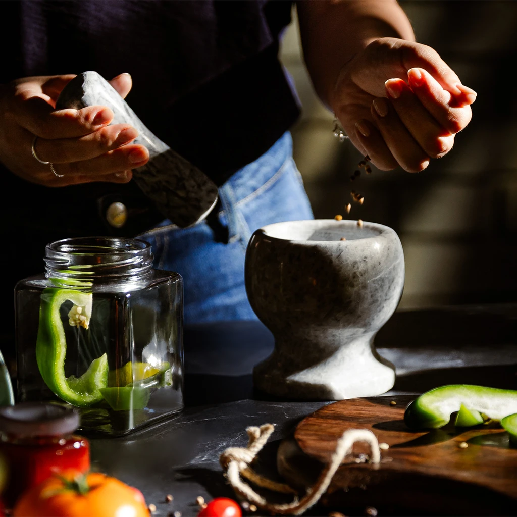 Mramorový hmoždíř s paličkou 10x11,5 cm