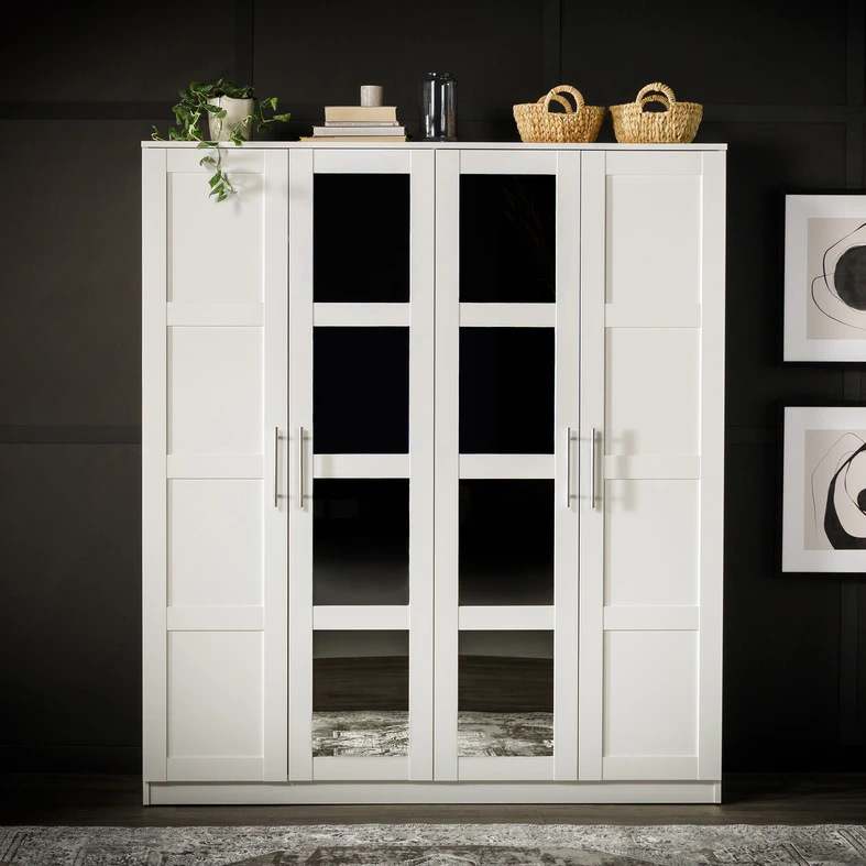 Bílá šatní skříň se zrcadlem FINLEY