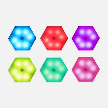 Sada 6 herních světel LED RGB HEXAGON s dálkovým ovládáním.