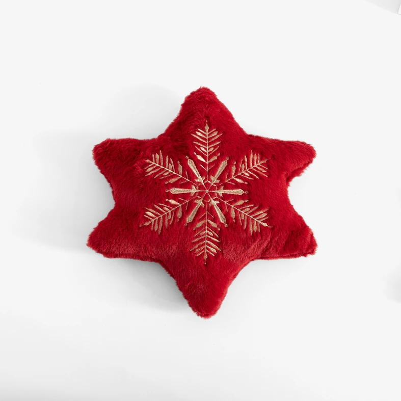 Vánoční červený polštář ve tvaru hvězdy se sněhovou vločkou STAR 35x35 cm