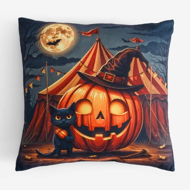 Dekorativní polštář Dýně s kočičkou 40x40 cm