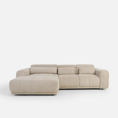 Béžová rohová sedací souprava s nastavitelnou opěrkou hlavy PANEO S levá